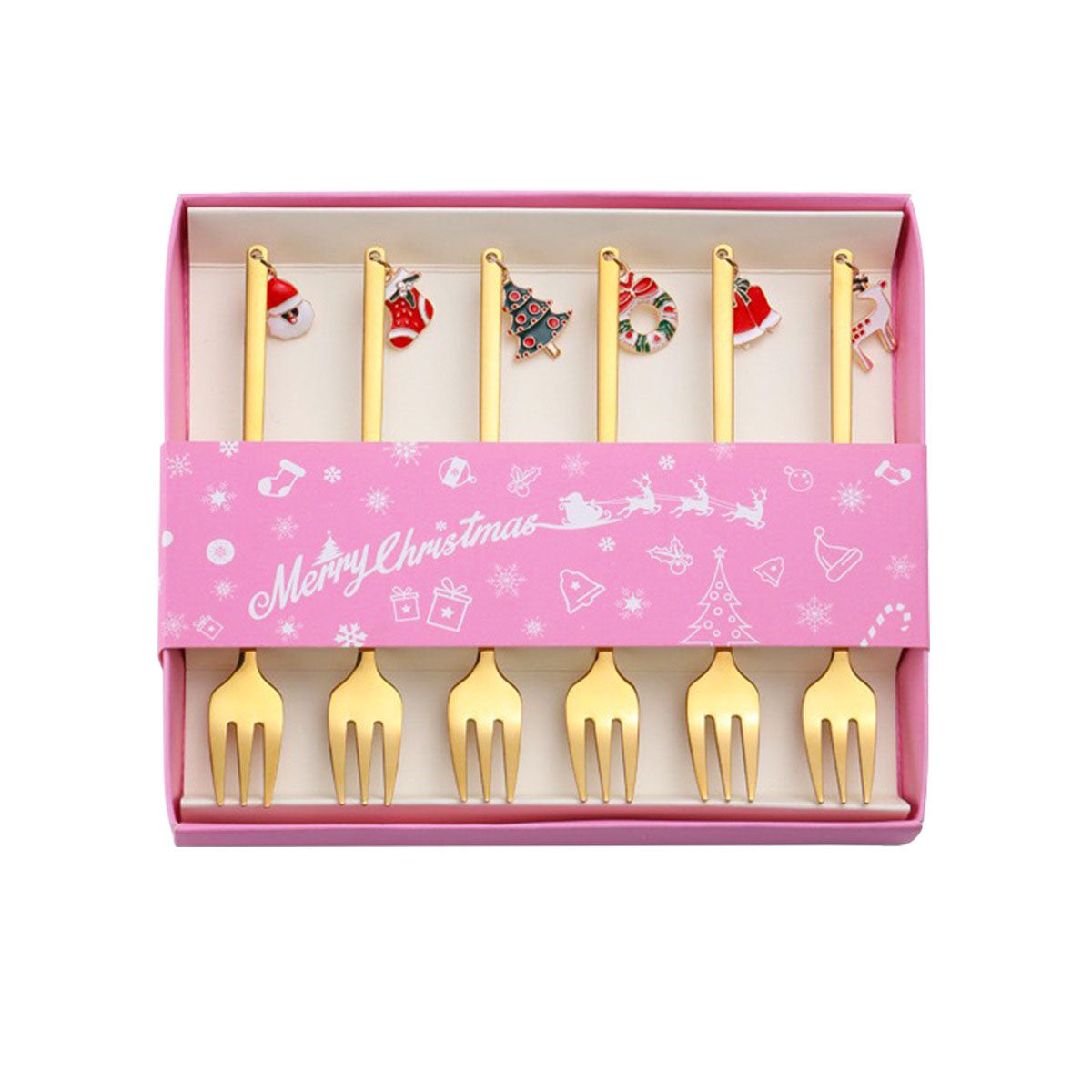 Elegant stainless steel coffee spoon and dessert fork set, perfect as a Christmas gift. Durable, stylish, and ideal for daily use or festive table settings.