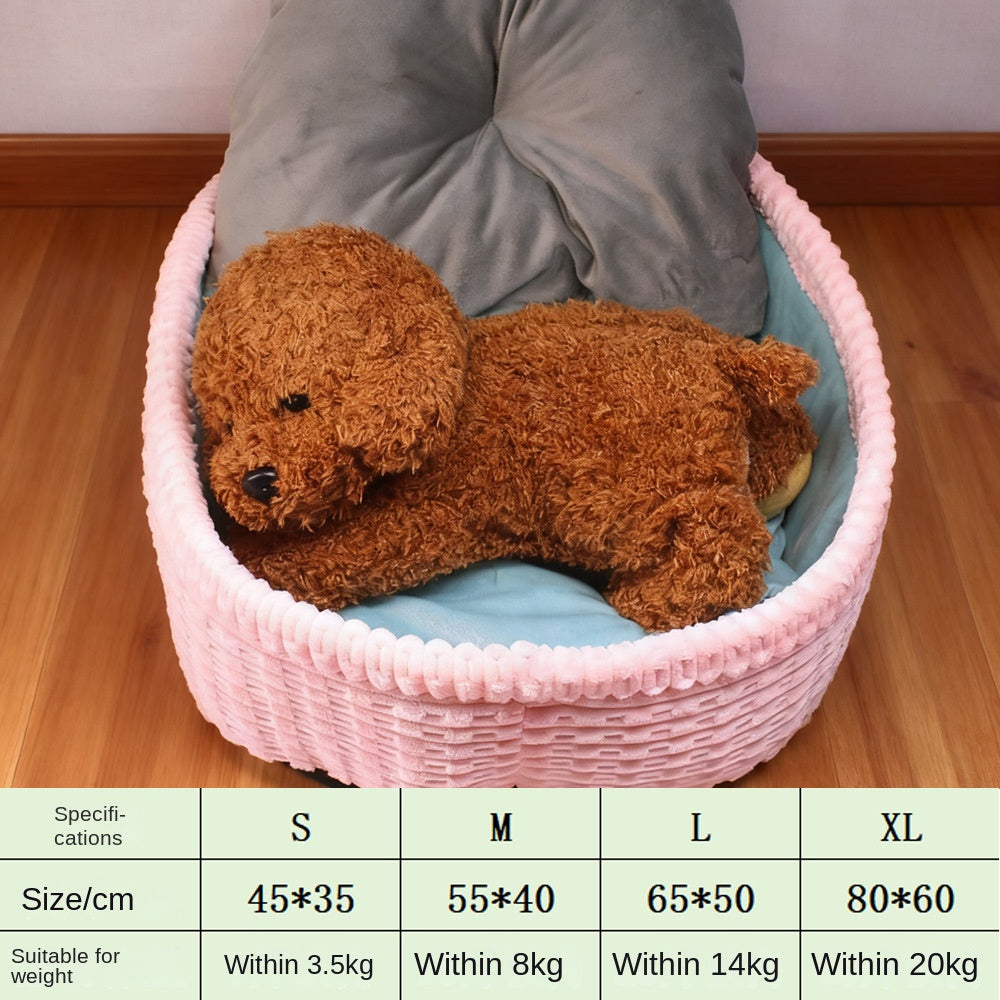 Cozy winter dog house bed with half-enclosed design. Warm, soft, and secure—perfect for dogs and cats seeking comfort and privacy.