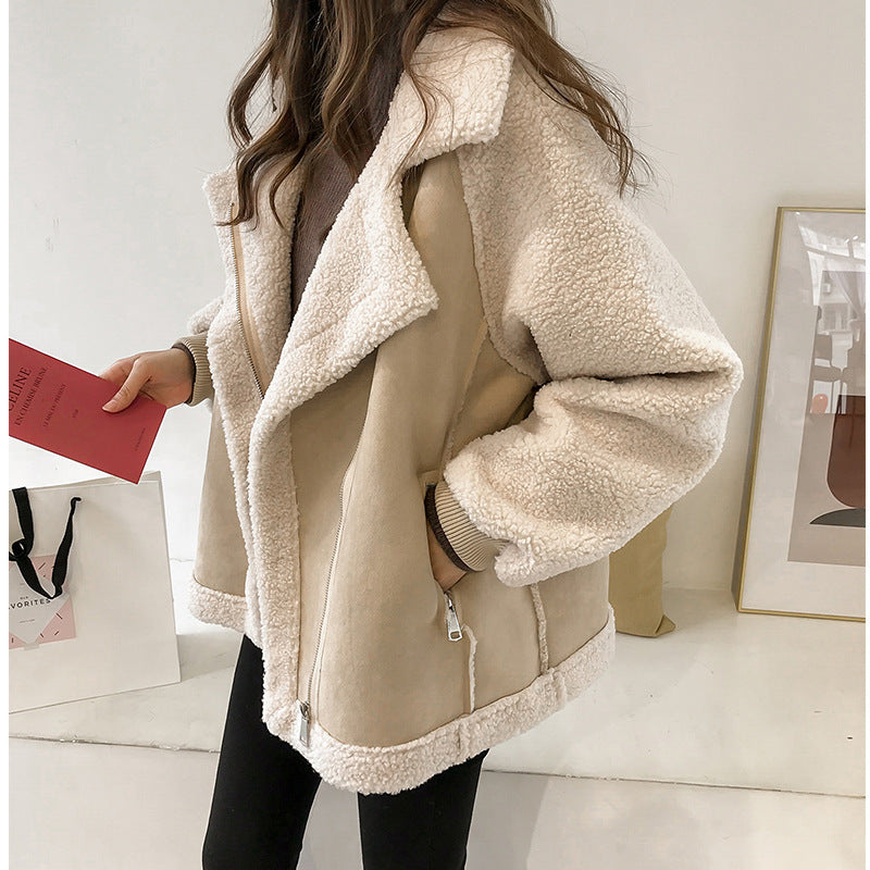 ✨ Luxury Suede Faux Fur Biker Jacket for Women | Premium Lamb Wool Short Coat – Zarusky Store