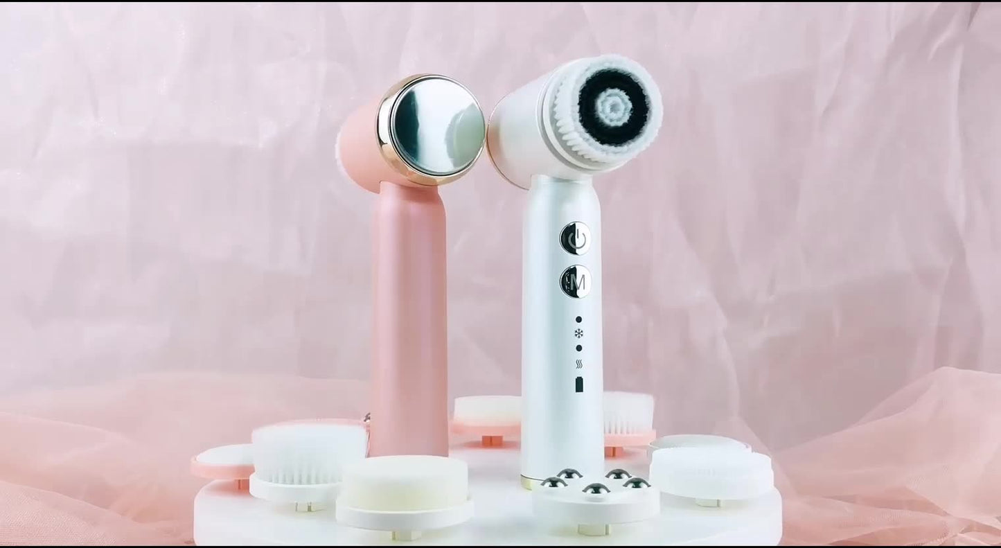 Zarusky™ 6-in-1 Hydro-Glow Facial Device – Ultrasonic Hot & Cold Pore Cleanser with LED Display