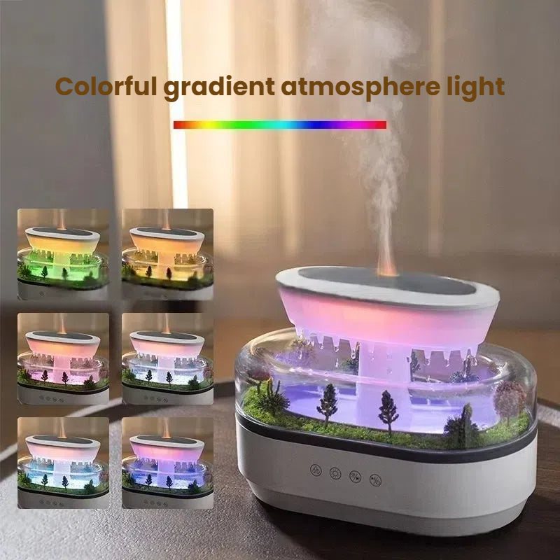 Raindrop-style aroma humidifier with soothing LED lights and white noise. Gently diffuses essential oils to create a calm, relaxing home environment.e.