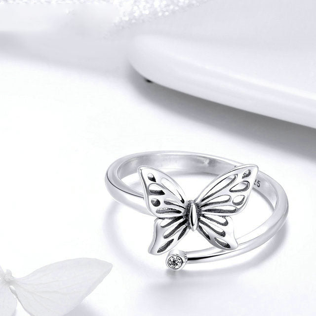 925 Sterling Silver Vintage Butterfly Jewelry Set – Elegant Ring & Earrings for Wedding, Engagement & Special Occasions