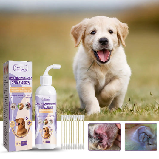 Pet Ear Cleaner Drops - Natural Ear Wash Solution for Cats & Dogs | Removes Earwax & Odors