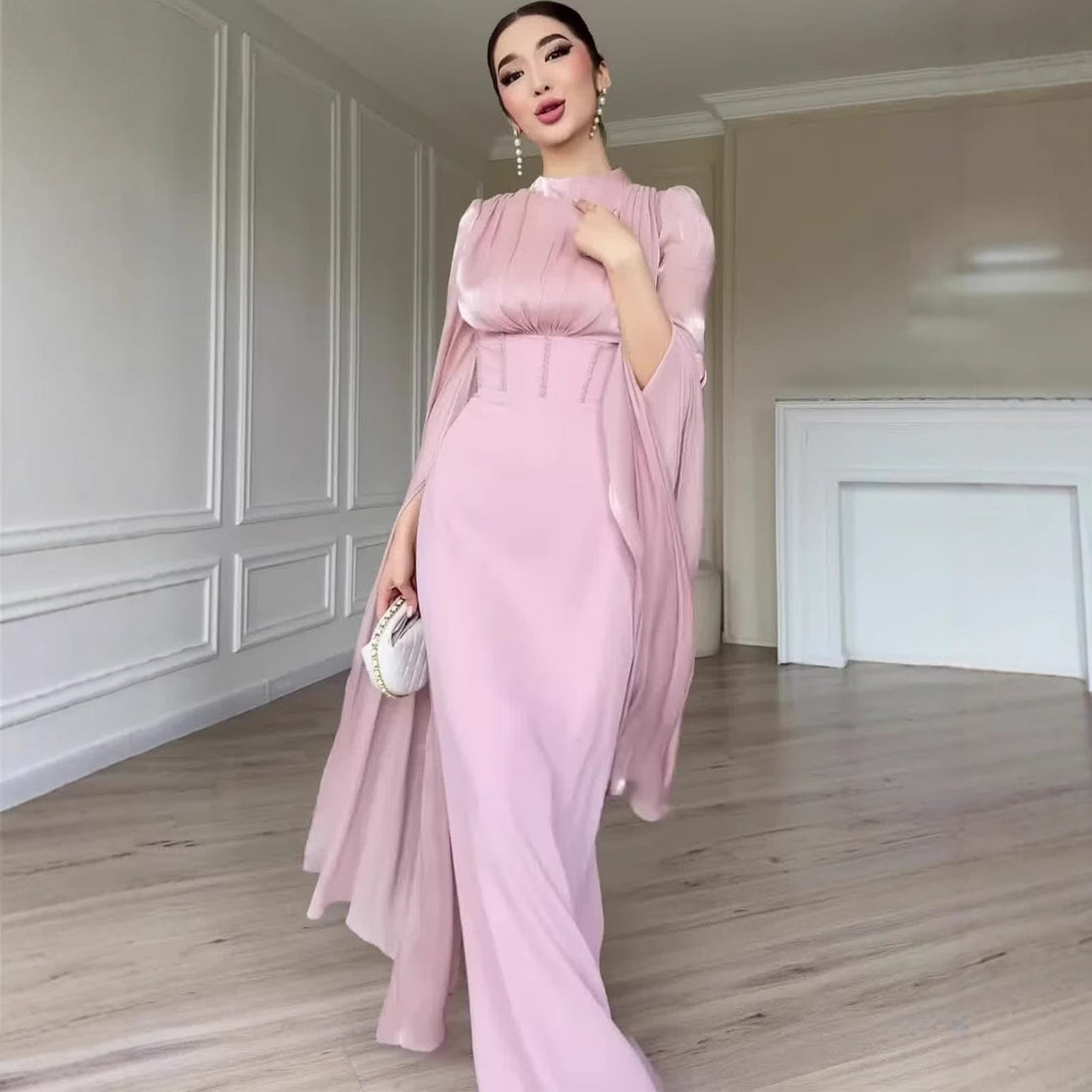Women's Chic Flared Sleeve Slip Maxi Dress – Soft Flowy Mermaid Silhouette