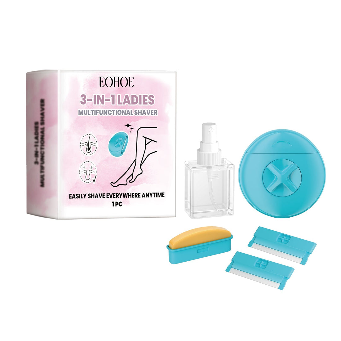 3-in-1 Women's Razor Travel Set – Moisturizing Shaver with Shea Butter, Spray & Gentle Blade