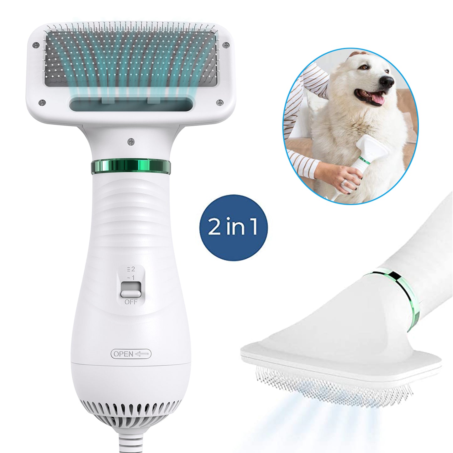 2-in-1 Portable Dog Hair Dryer & Brush - Low Noise Pet Grooming Blower