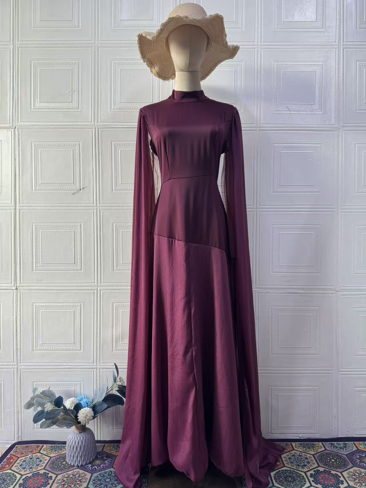Women's High Neck Fishtail Long Sleeve Maxi Dress – Elegant Autumn Gown