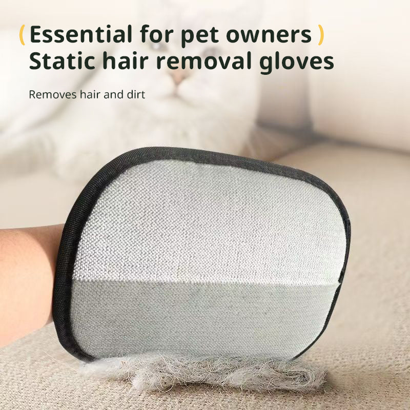 3-in-1 static pet hair removal gloves for grooming, deshedding, and cleaning fur from furniture, clothes, and carpets—gentle, reusable, and easy to use.