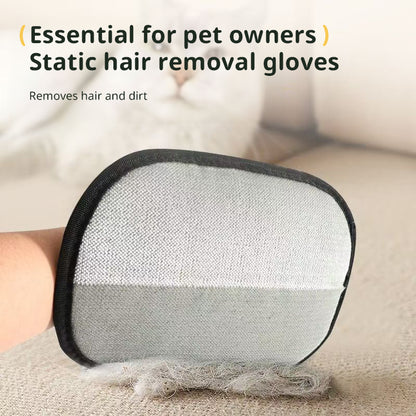 3-in-1 static pet hair removal gloves for grooming, deshedding, and cleaning fur from furniture, clothes, and carpets—gentle, reusable, and easy to use.
