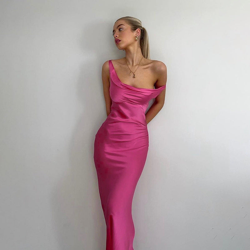 Solid Color Camisole Satin Vacation Style Long Skirt - Summer Maxi Dress