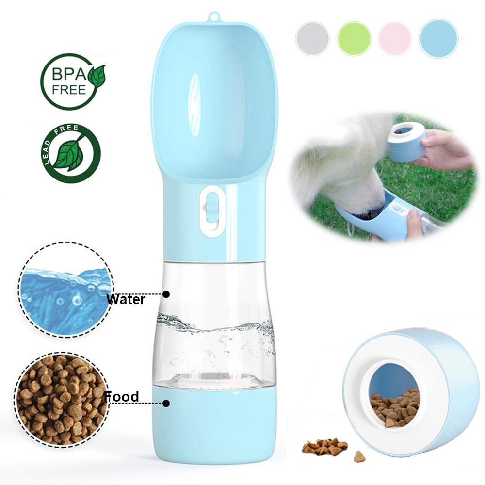 Portable Pet Water Bottle - 2-in-1 Dog Travel Feeder & Food Container for Walking & Outdoor Adventures
