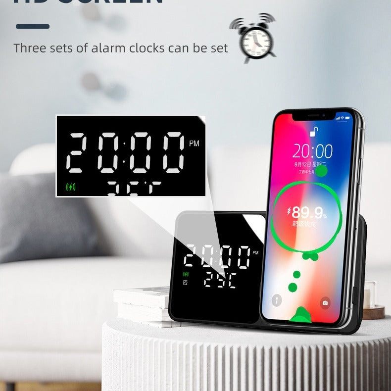 3-in-1 Fast Wireless Charging Station & Digital Alarm Clock | 15W Phone Stand with Temperature Gauge & LED Display