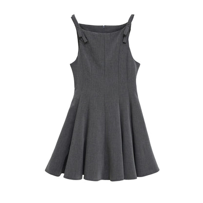 Women's Bow Shoulder A-Line Mini Dress | Dark Grey