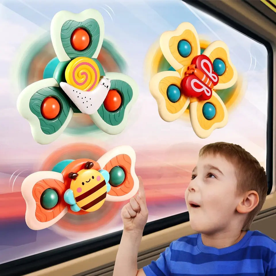3PCS Cartoon Baby Bath Toy Set | Bee Butterfly Snail Rotating Fidget Spinner Toys with Suction Cup | Cute Insect Bath Toys for Kids, Gifts & Wholesale