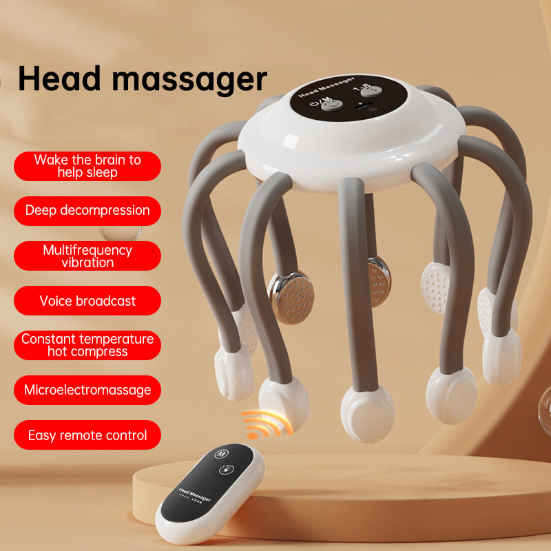 Electric octopus head massager with gentle vibration to relax the scalp, reduce stress, and support deeper sleep. Lightweight, soothing, and easy to use.