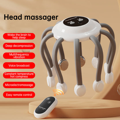 Electric octopus head massager with gentle vibration to relax the scalp, reduce stress, and support deeper sleep. Lightweight, soothing, and easy to use.