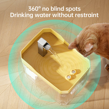 Automatic cat water fountain with multi-layer filter and circular water flow. USB-powered, quiet, and anti-dry protection for safe, fresh pet hydration