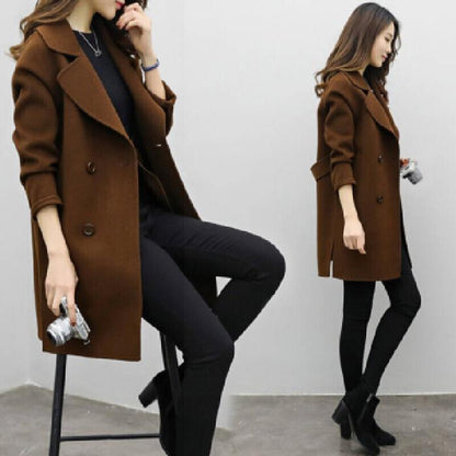 Women’s Classic Double-Breasted Wool Coat – Mid-Length Loose Fit | Elegant Slimming Winter Outerwear
