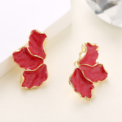 Maple Leaf Flower Earrings for Women – Light Luxury Colorful Petal Enamel (Oil Dropping) Earrings, Elegant & Fashionable Jewelry