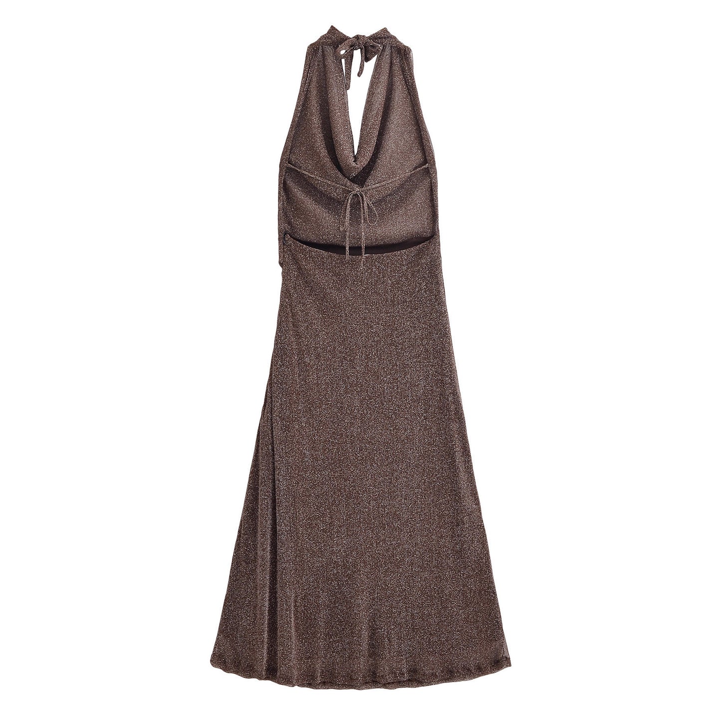 French Backless Metallic Dress - Brown Sleeveless A-Line Long Dress