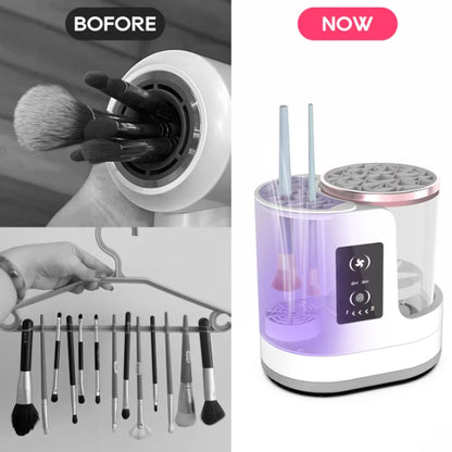 Rechargeable electric makeup brush cleaner for fast, automatic cleaning and drying. Keeps makeup brushes hygienic, soft, and ready to use.