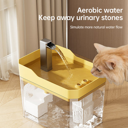 Automatic cat water fountain with multi-layer filter and circular water flow. USB-powered, quiet, and anti-dry protection for safe, fresh pet hydration
