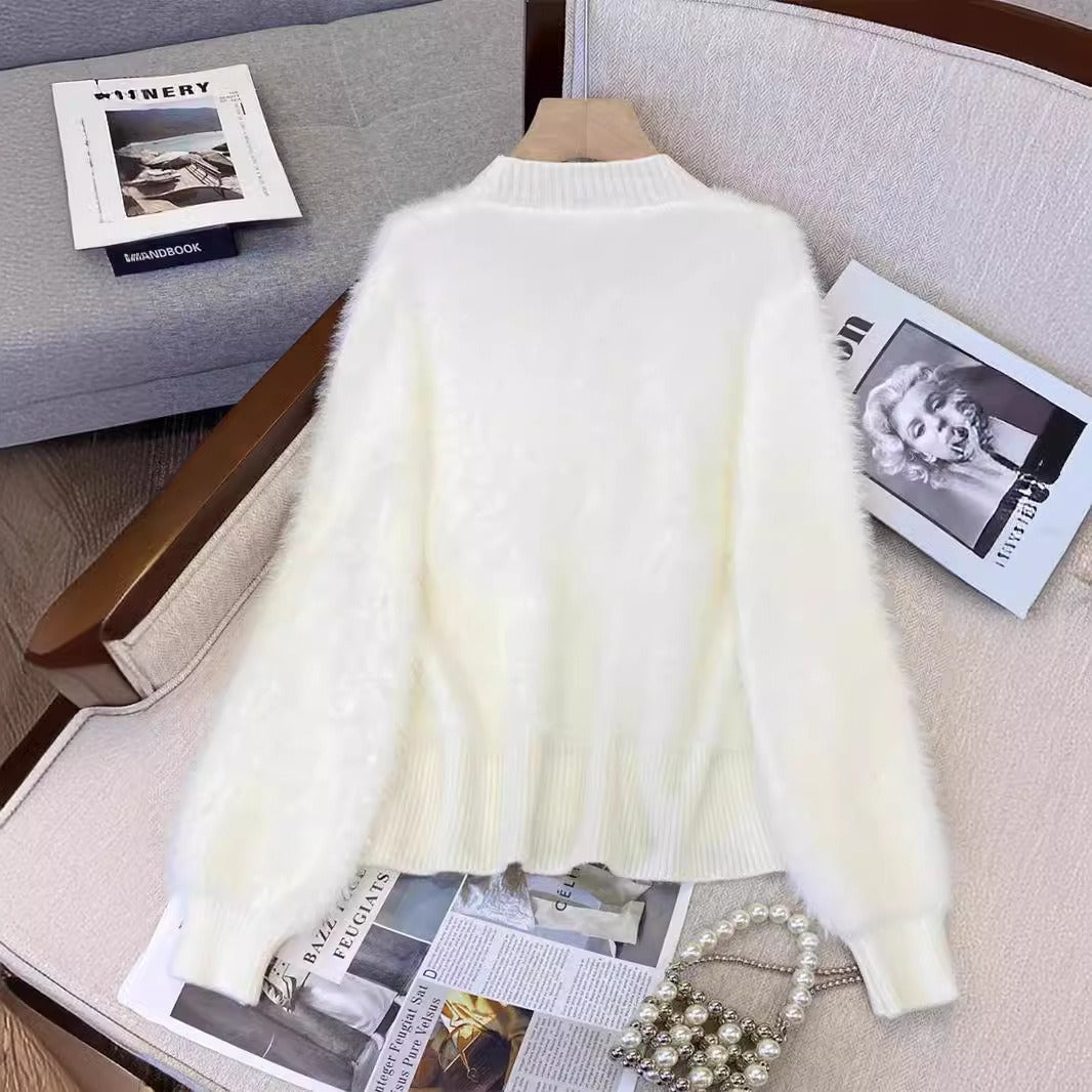 Chanel-Style Beaded Knit Cardigan - Cropped V-Neck Button-Up Sweater Jacket