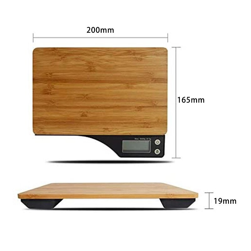 Accurate digital kitchen scale with a natural bamboo platform. Features tare function and precise measurement in grams and ounces for everyday cooking and baking.