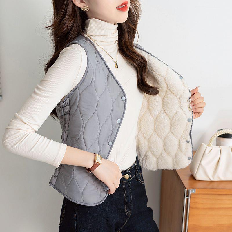 Women’s Fleece-Lined Vest – Warm Short Bodycon Waist-Cinching Vest, Fashionable Inner Layer for Moms