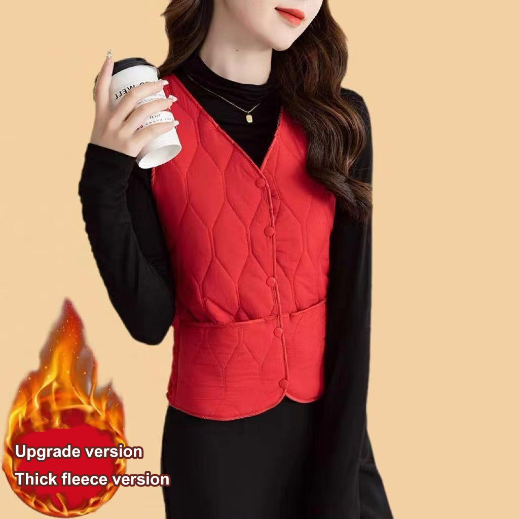 Women’s Fleece-Lined Vest – Warm Short Bodycon Waist-Cinching Vest, Fashionable Inner Layer for Moms