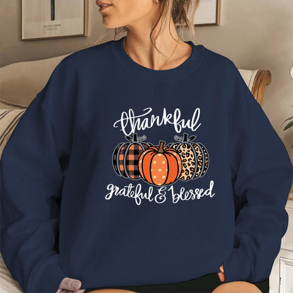 Back collar with plush sweatshirt round neck with pumpkin print