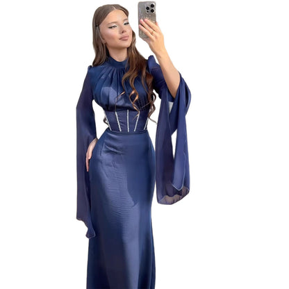 Women's Elegant Slim Fit Long Sleeve Floor-Length Dress – Noble Style, 6 Colors