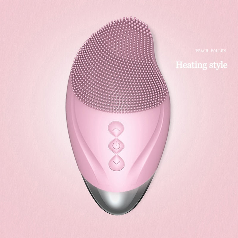 Ultrasonic Electric Facial Cleansing Brush – Heated Sonic Silicone Face Cleanser for Deep Pore Cleaning