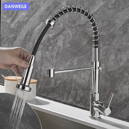 Premium all-copper kitchen faucet with 360° rotation and hot-cold dual mode. Durable, flexible spring design for smooth water flow and everyday kitchen use.