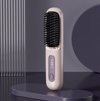 Cordless hair straightener comb with digital adjustable temperature. Safe, easy to use, and perfect for smooth styling at home or while traveling.