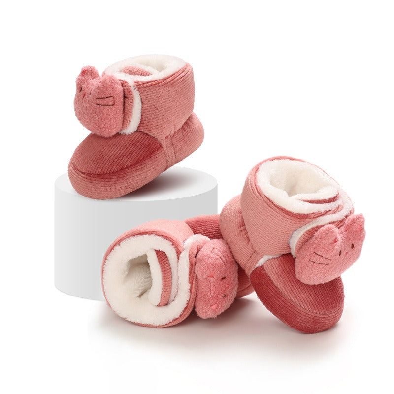 Baby Winter Boots - Warm Plush Cotton Shoes with Soft Sole for 0-1 Year Old | Cute Cartoon High-Top Baby Shoes