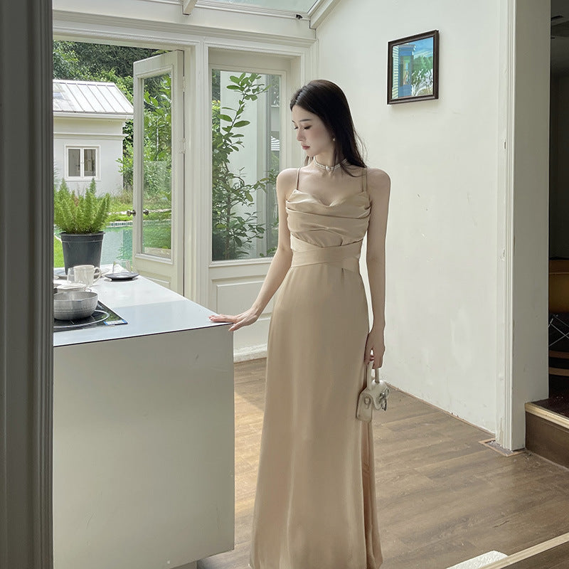 Strap satin princess style champagne colored skirt