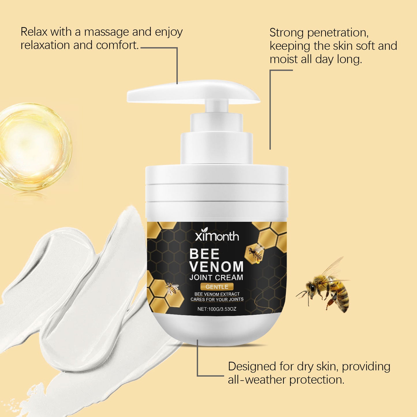Bee Venom Soothing Massage Cream – Moisturizing Joint Relief & Skin Comfort Topical Treatment