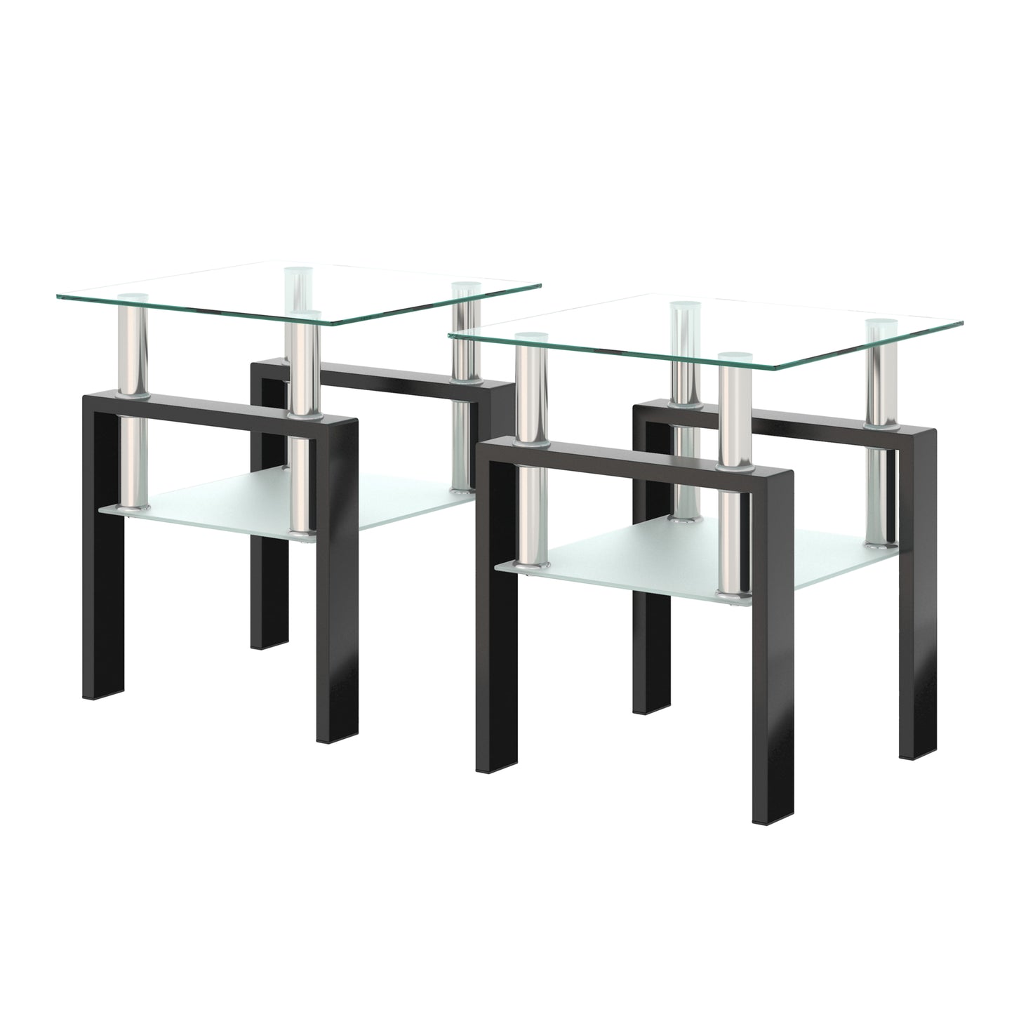 Set of 2 modern square tables made with tempered glass. Sleek, durable, and stylish—perfect as tea tables, coffee tables, or end tables for living rooms.
