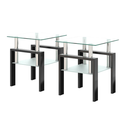 Set of 2 modern square tables made with tempered glass. Sleek, durable, and stylish—perfect as tea tables, coffee tables, or end tables for living rooms.