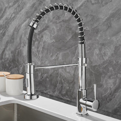 Premium all-copper kitchen faucet with 360° rotation and hot-cold dual mode. Durable, flexible spring design for smooth water flow and everyday kitchen use.