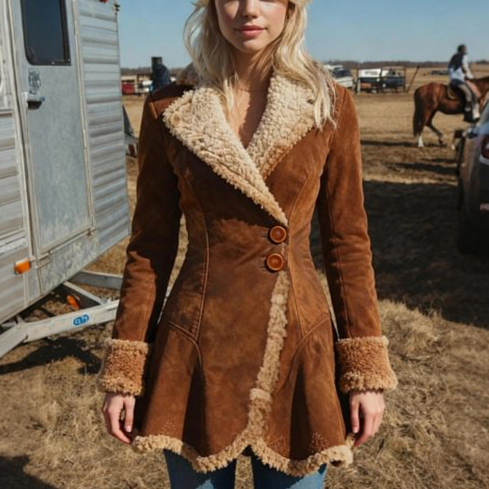 Luxury Faux Fur Lined Leather Jacket for Women – Winter Warm Leather Outerwear Coat, Stylish & Cozy