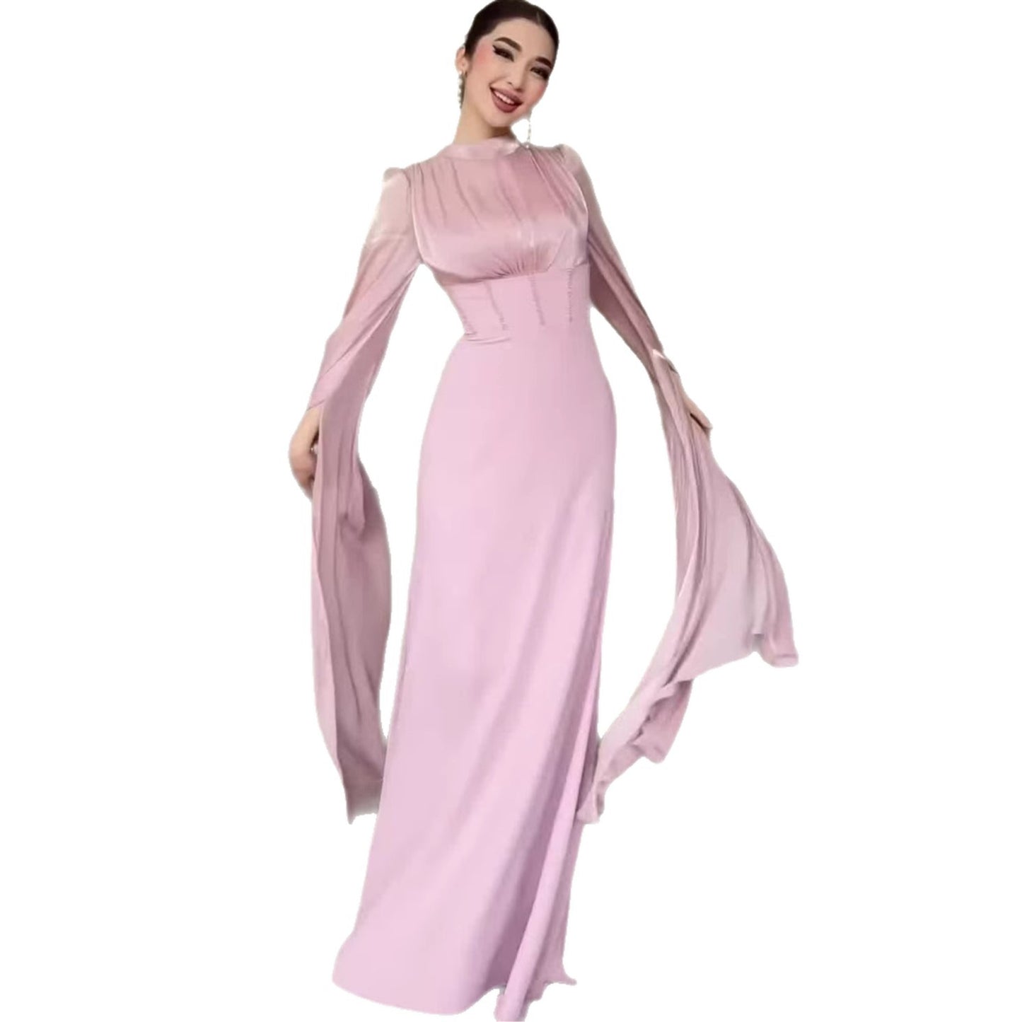 Women's Chic Flared Sleeve Slip Maxi Dress – Soft Flowy Mermaid Silhouette