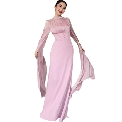 Women's Chic Flared Sleeve Slip Maxi Dress – Soft Flowy Mermaid Silhouette