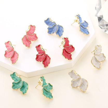 Maple Leaf Flower Earrings for Women – Light Luxury Colorful Petal Enamel (Oil Dropping) Earrings, Elegant & Fashionable Jewelry