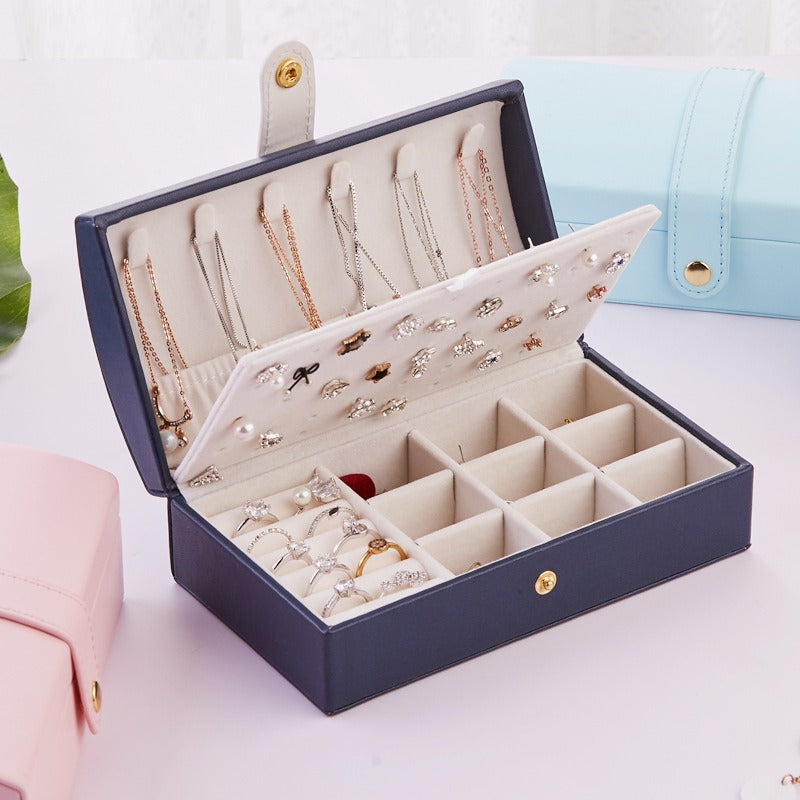 Portable PU Leather Jewelry Storage Box – Earrings, Necklace & Ring Organizer
