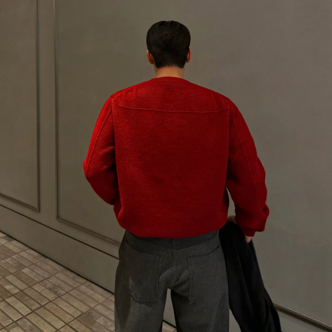 Men’s Casual Round Neck Knit Pullover Sweater – Thick Warm Winter Base Layer, Comfortable Commute & Everyday Wear