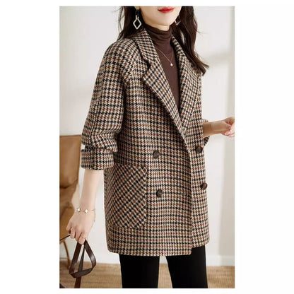 Women’s Luxe Houndstooth Wool Coat – Tailored Winter Outerwear | Elegant Premium Long Coat