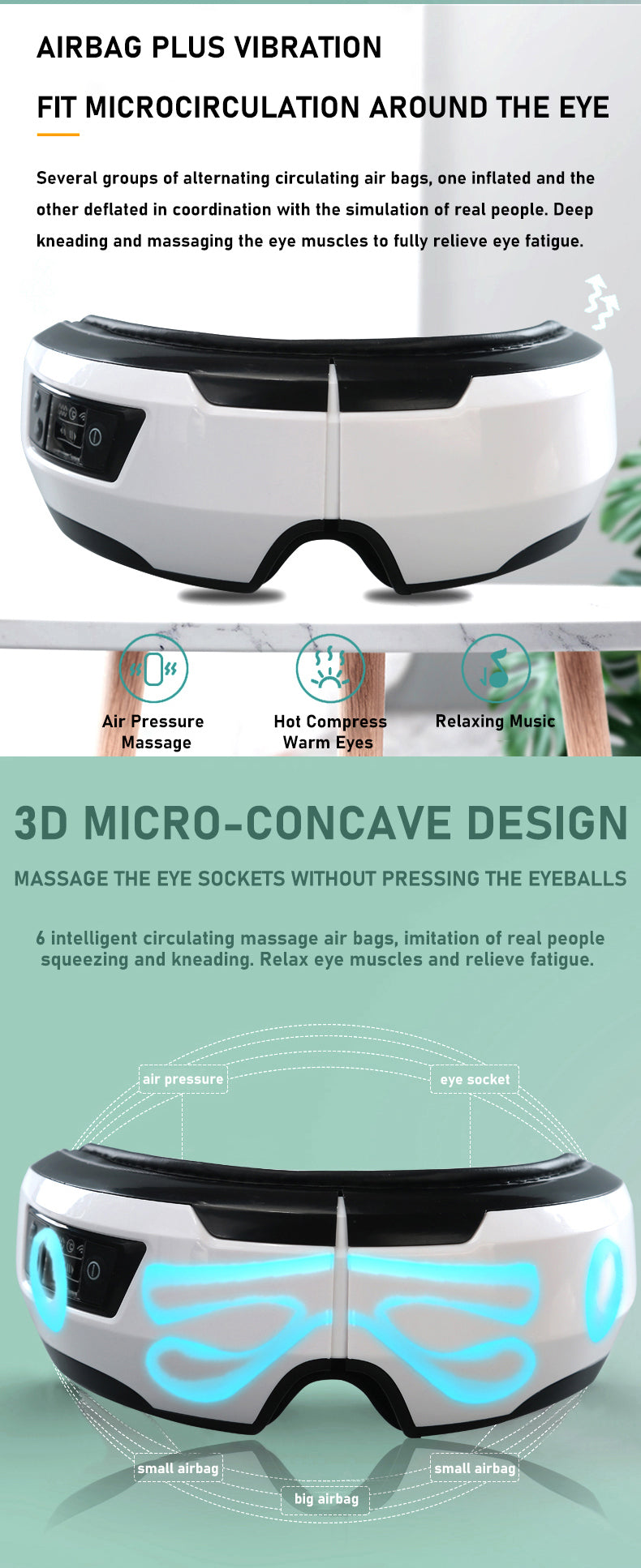 Zarusky™ Eye Massager – Vibration, Air Pressure & Heating Therapy with Bluetooth Music for Relaxation & Vision Care