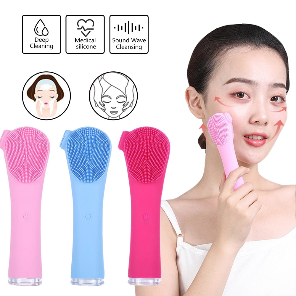 Ultrasonic Silicone Facial Cleansing Brush - Electric Deep Pore Cleanser